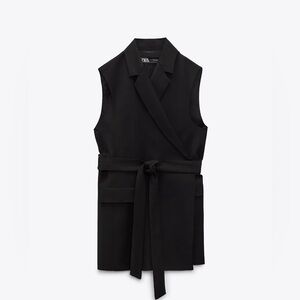 Zara Flowy Belted Black Vest Sz XL NWT